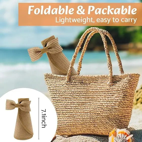 Sun Visor Hats for Women Wide Brim Ponytail Straw Beach Hat Packable Foldable UPF 50+ Floppy Travel Hats Doba