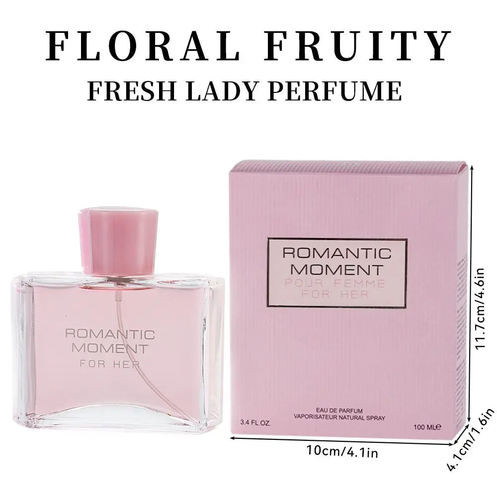 3.4fl Oz Women's Eau De Parfum - ROMANTIC MOMENT - Floral & Woody - With Rose, Chamomile, and Lemon - Medium Intensity Perfume Parfymia