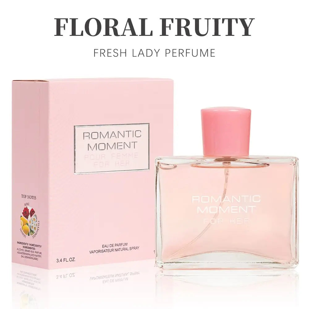 3.4fl Oz Women's Eau De Parfum - ROMANTIC MOMENT - Floral & Woody - With Rose, Chamomile, and Lemon - Medium Intensity Perfume Parfymia