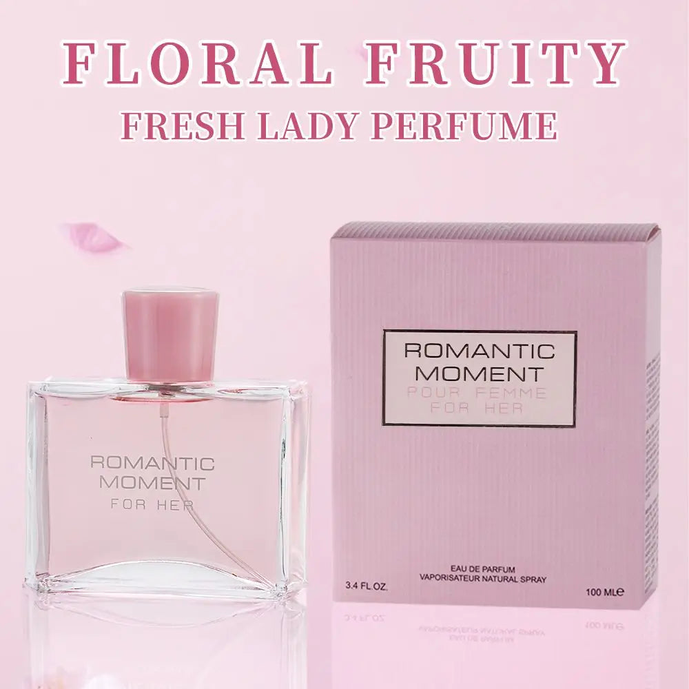 3.4fl Oz Women's Eau De Parfum - ROMANTIC MOMENT - Floral & Woody - With Rose, Chamomile, and Lemon - Medium Intensity Perfume Parfymia