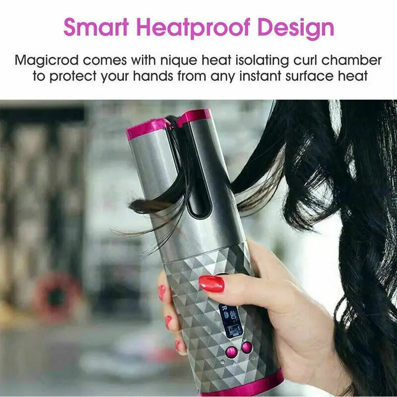 Hair Curler LCD Cordless Auto Rotating Waver Curling Iron Ceramic Wireless USA Doba