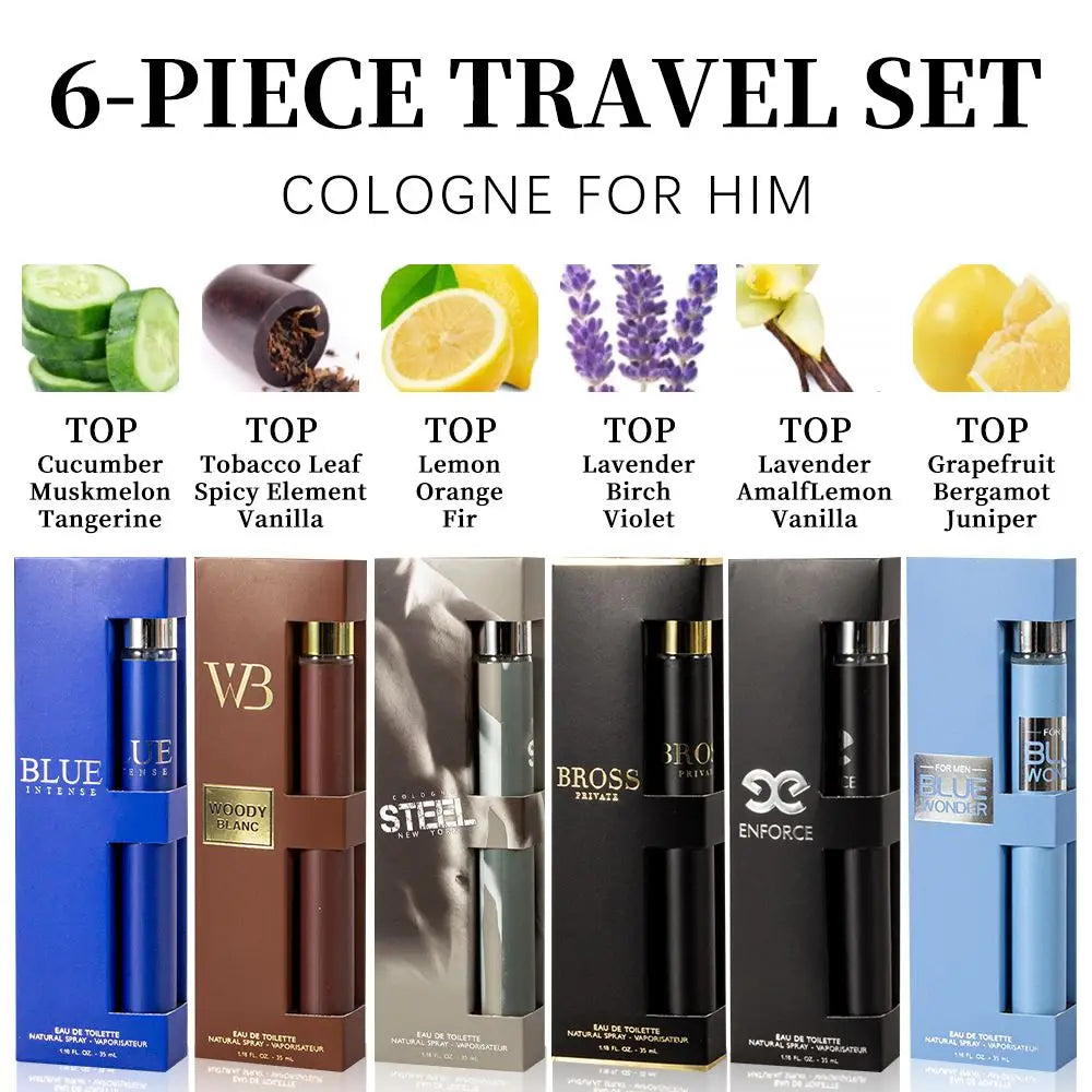 6pcs Set, 1.18fl.oz/35ml Each Bottle, Men's Eau De Toilette Spray, Long-Lasting Perfume, 6 Different Scent, Perfect for Dating, Daily Life, Parties, Gift Giving Doba