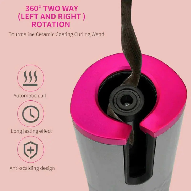 Hair Curler LCD Cordless Auto Rotating Waver Curling Iron Ceramic Wireless USA Doba