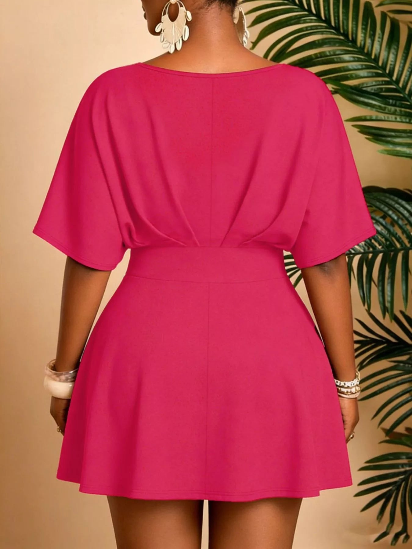 Women's Plus Size V-Neck Mini Dress in Strawberry