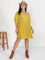 Women's Plus Size Eyelet Mini Dress in Yellow