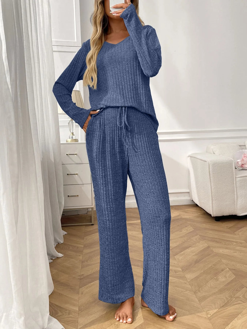 Women's Loungewear Set – Ribbed Long Sleeve