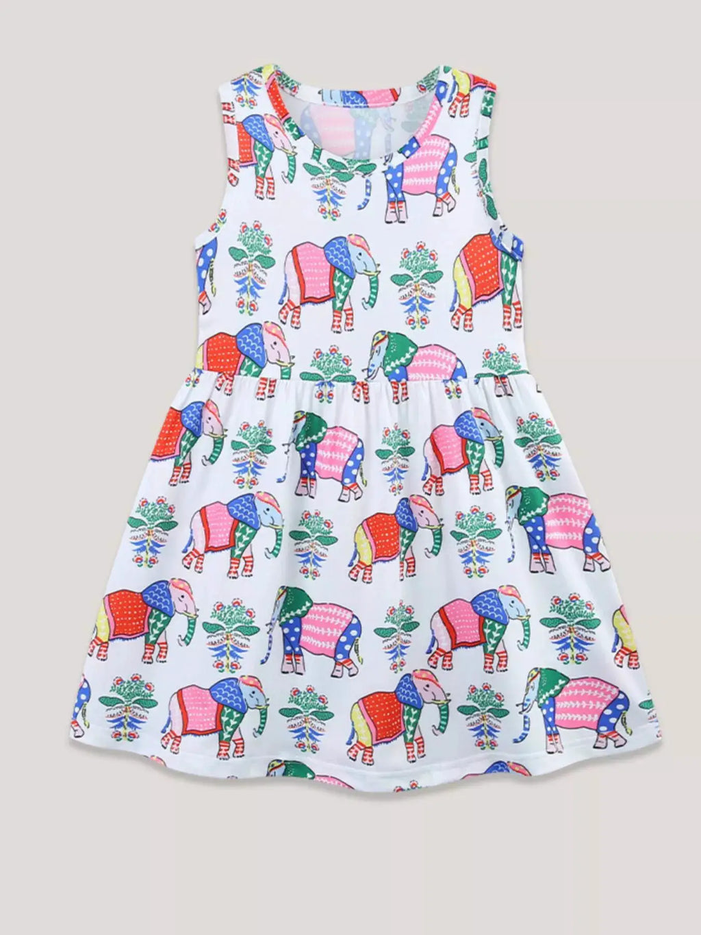 Girls Sleeveless Elephant Print Casual Dress Polyester Spandex Summer — Parfymia