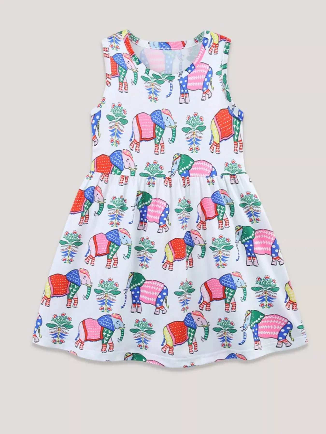 Girls Sleeveless Elephant Print Casual Dress Polyester Spandex Summer — Parfymia