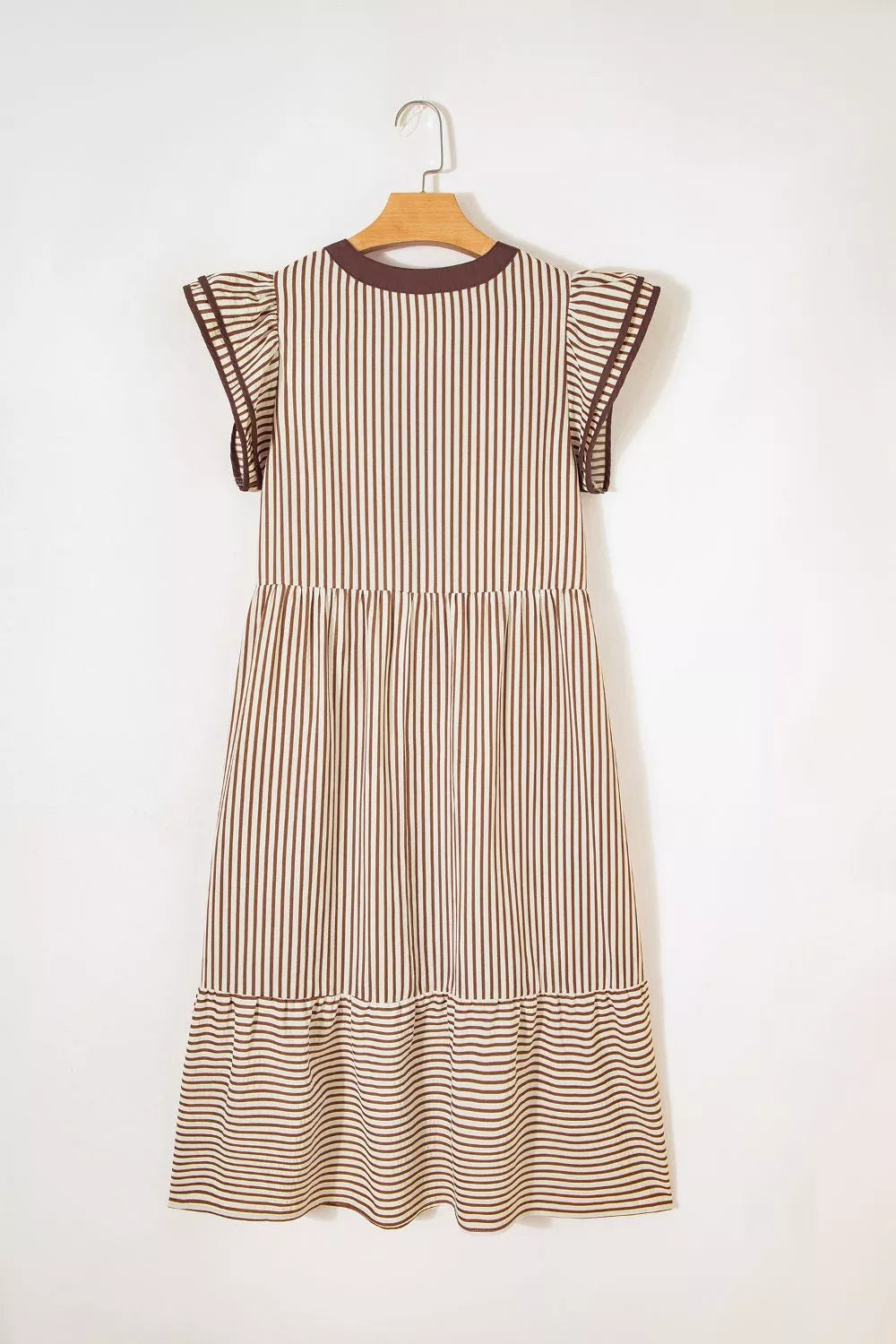 Women's Midi Dress – Striped Flutter Sleeve