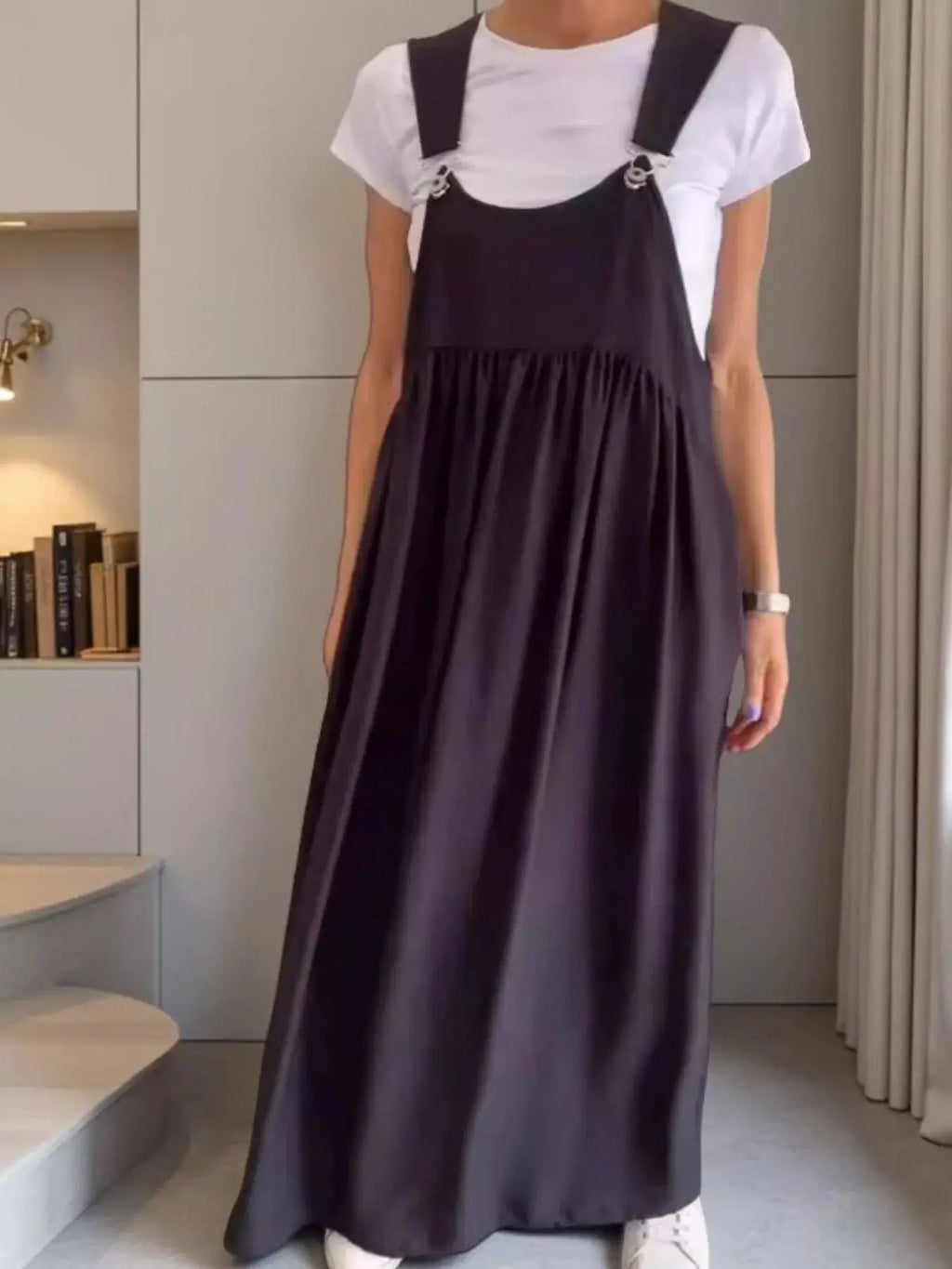 Full Size Ruched Wide Strap Overall Maxi Dress Plus Size Trendsi