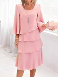Full Size Ruffled Layered 3/4 Sleeve Dress Plus Size Trendsi
