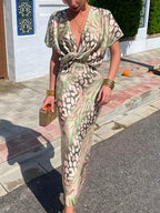 Women's Maxi Dress – Twist-Front Animal Print