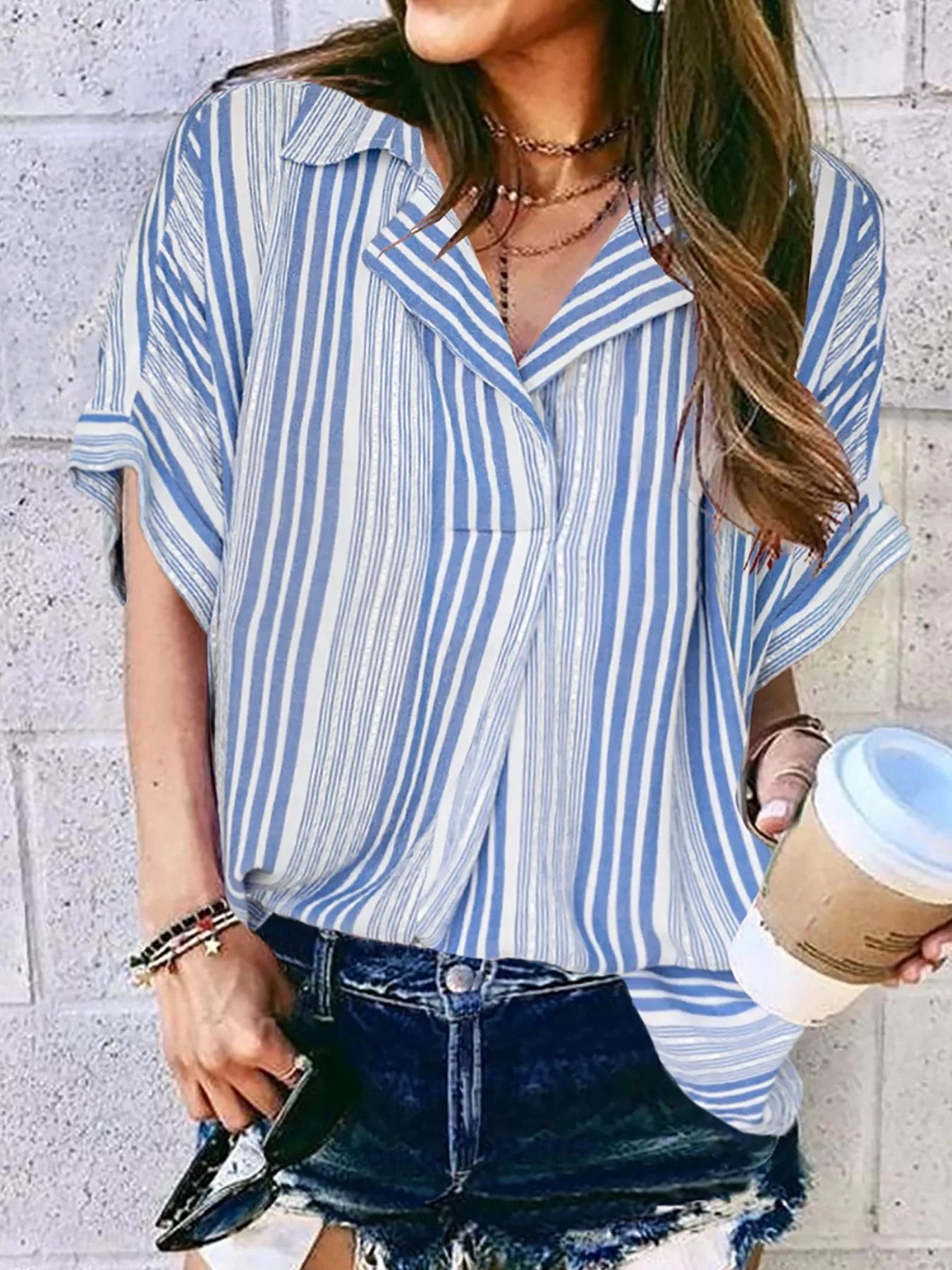 Women's Collared Shirt – Striped & Dotted Plus Size