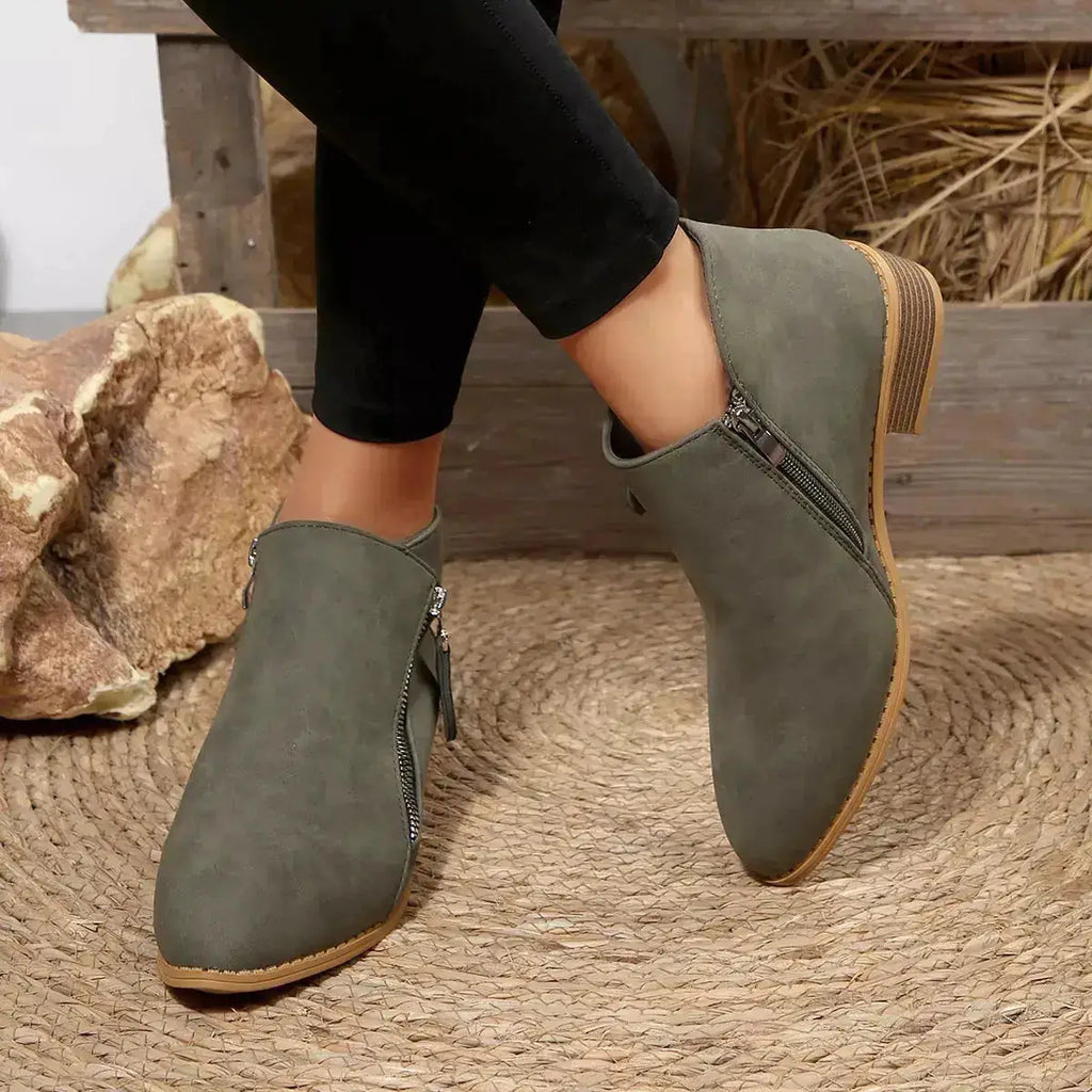 PU Leather Block Heels Ankle Boots for Women by Parfymia