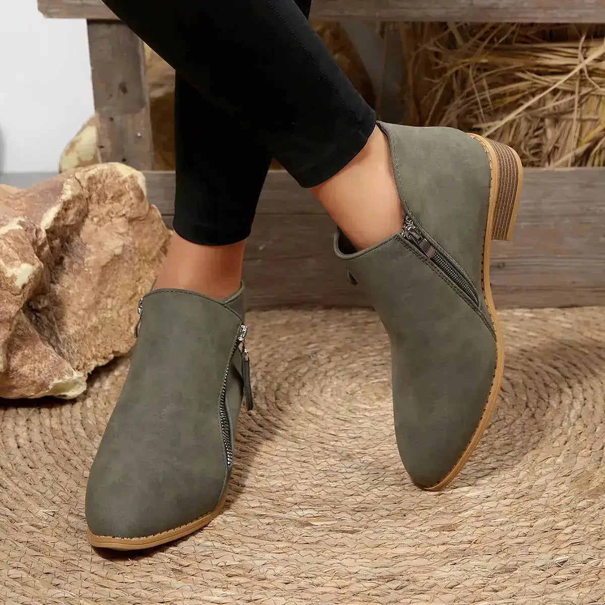 PU Leather Block Heels Ankle Boots for Women by Parfymia
