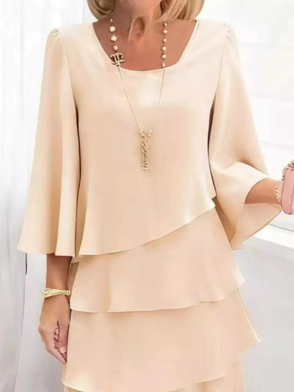 Full Size Ruffled Layered 3/4 Sleeve Dress Plus Size Trendsi