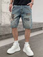 Men's Patchwork Graphic Denim Shorts