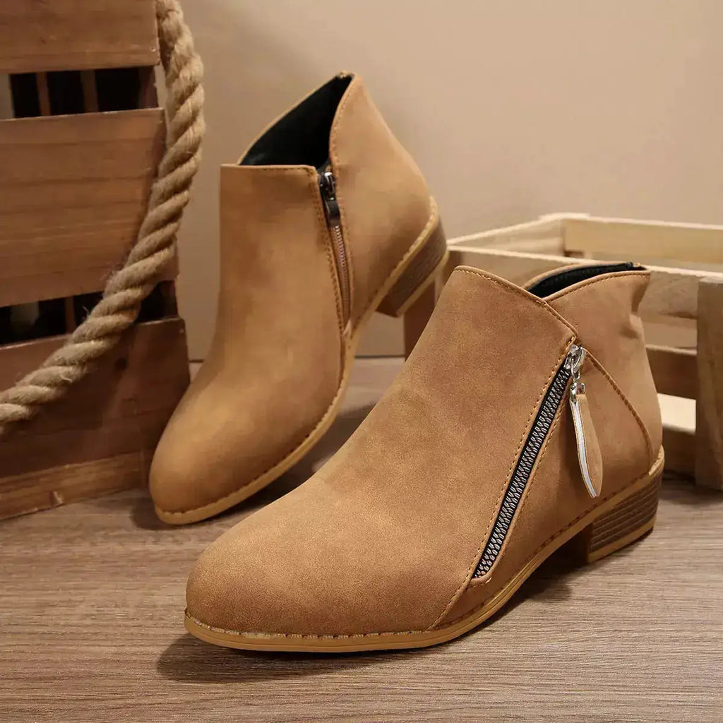 PU Leather Block Heels Ankle Boots for Women by Parfymia