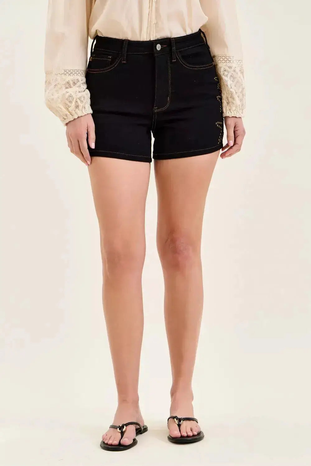 Judy Blue High Waist Slim Denim Shorts With Star Studded Detailing — Parfymia