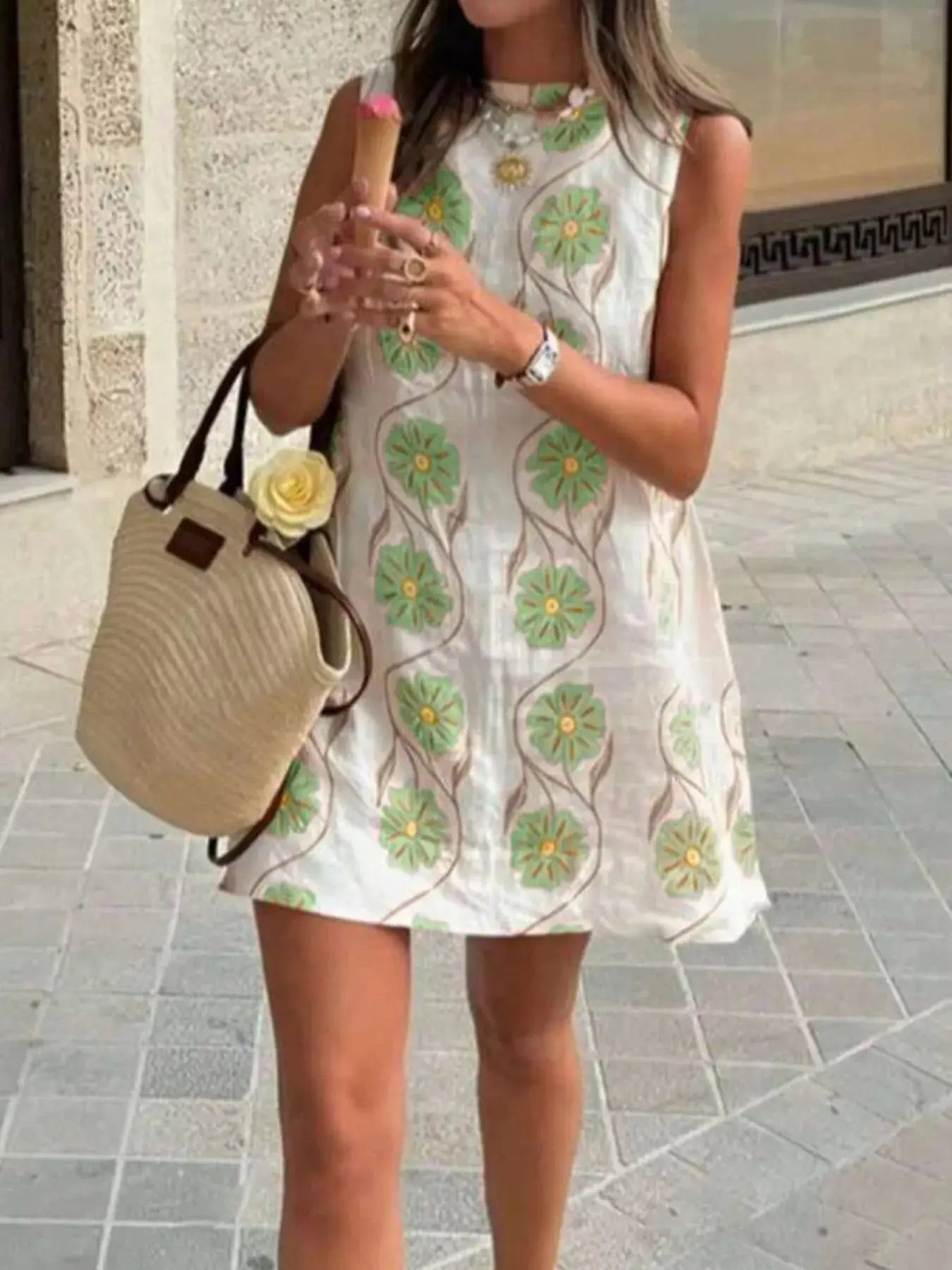 Floral Pattern Sleeveless Mini Dress Trendsi