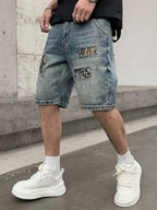 Men's Patchwork Graphic Denim Shorts