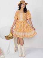Women's Plus Size Printed Square Neck Dress