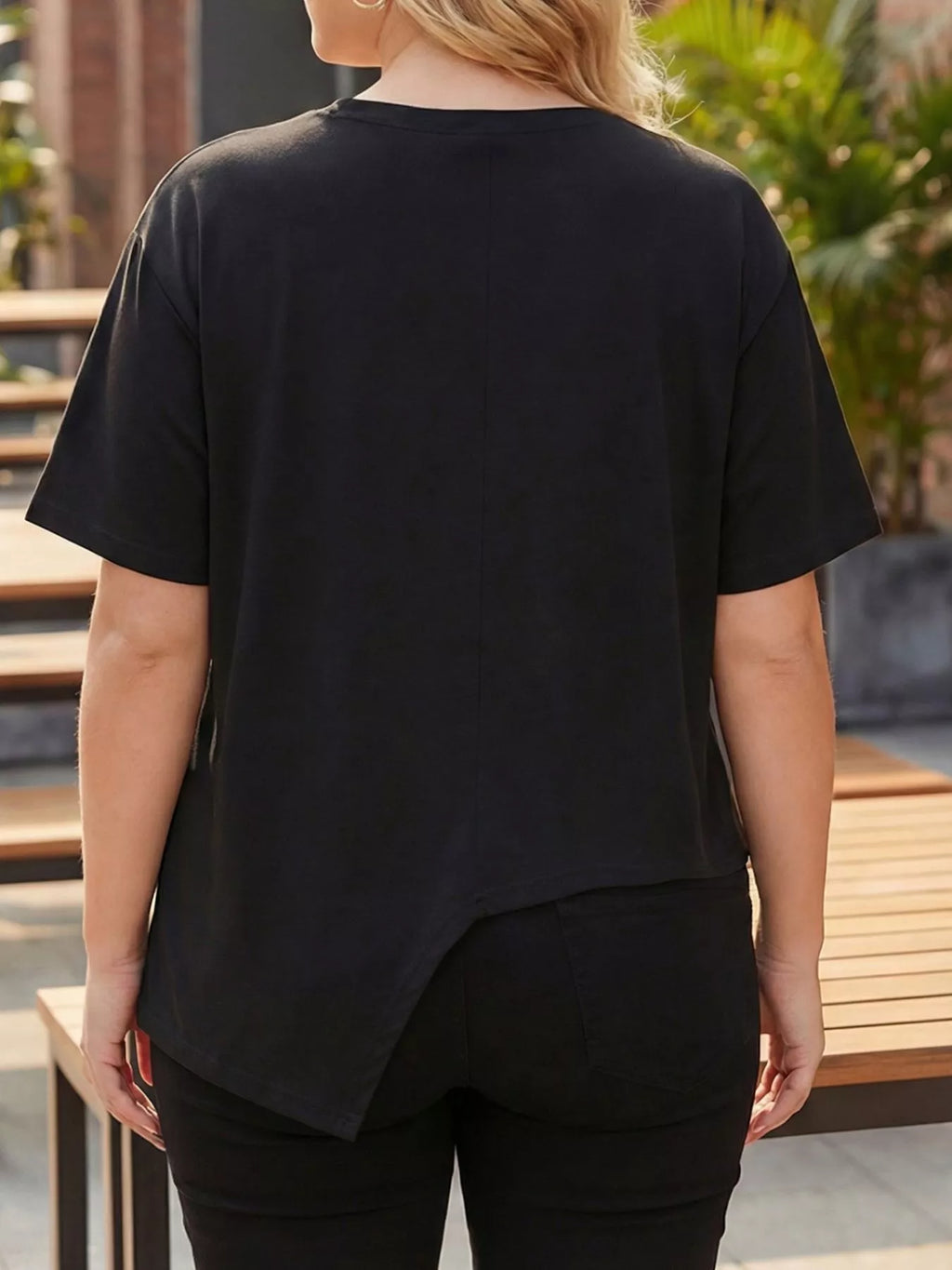 Women's Plus Size Asymmetrical Button T-Shirt