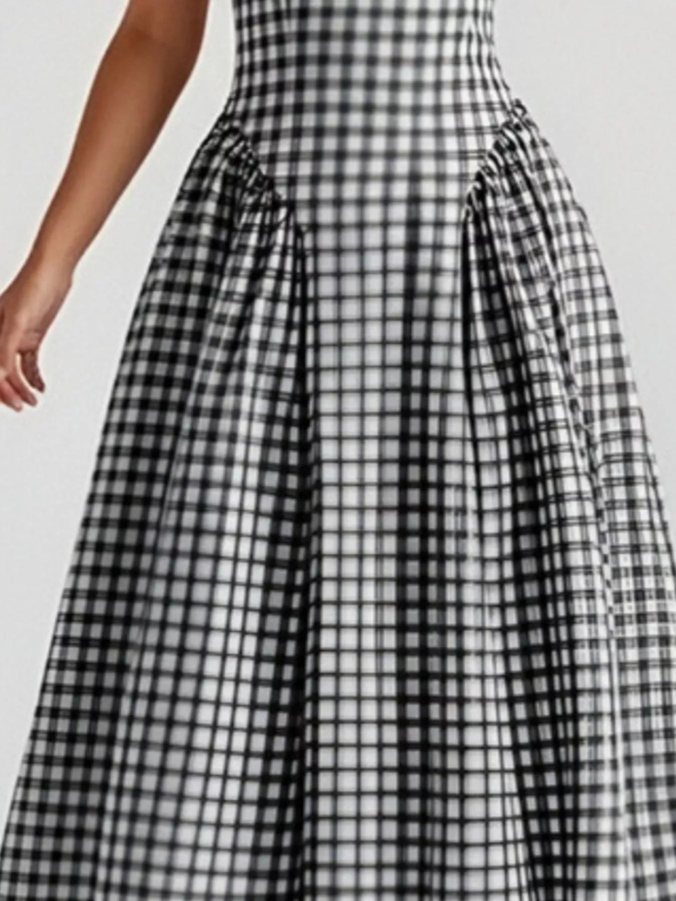 Women's Plaid Midi Dress – Square Neckline Plus Size