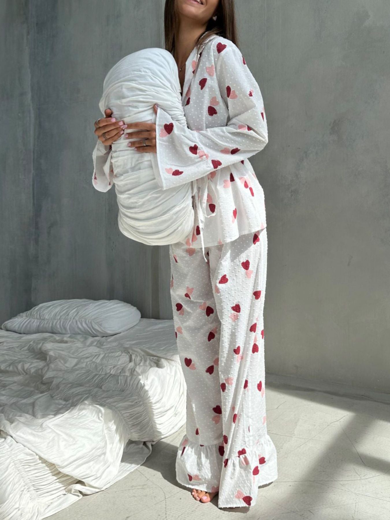 Women's Loungewear Heart Print Cotton Set