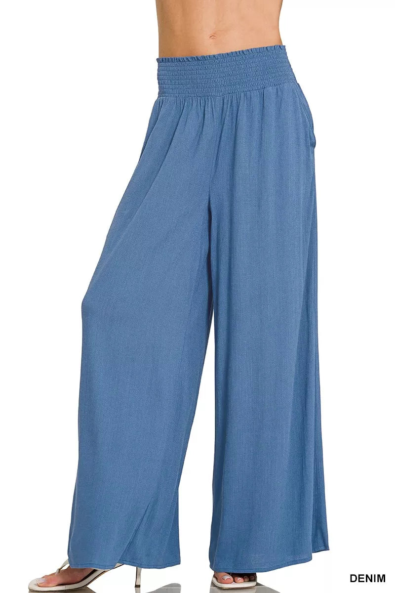Women's Wide Leg Lounge Pants – Smocked Waistband