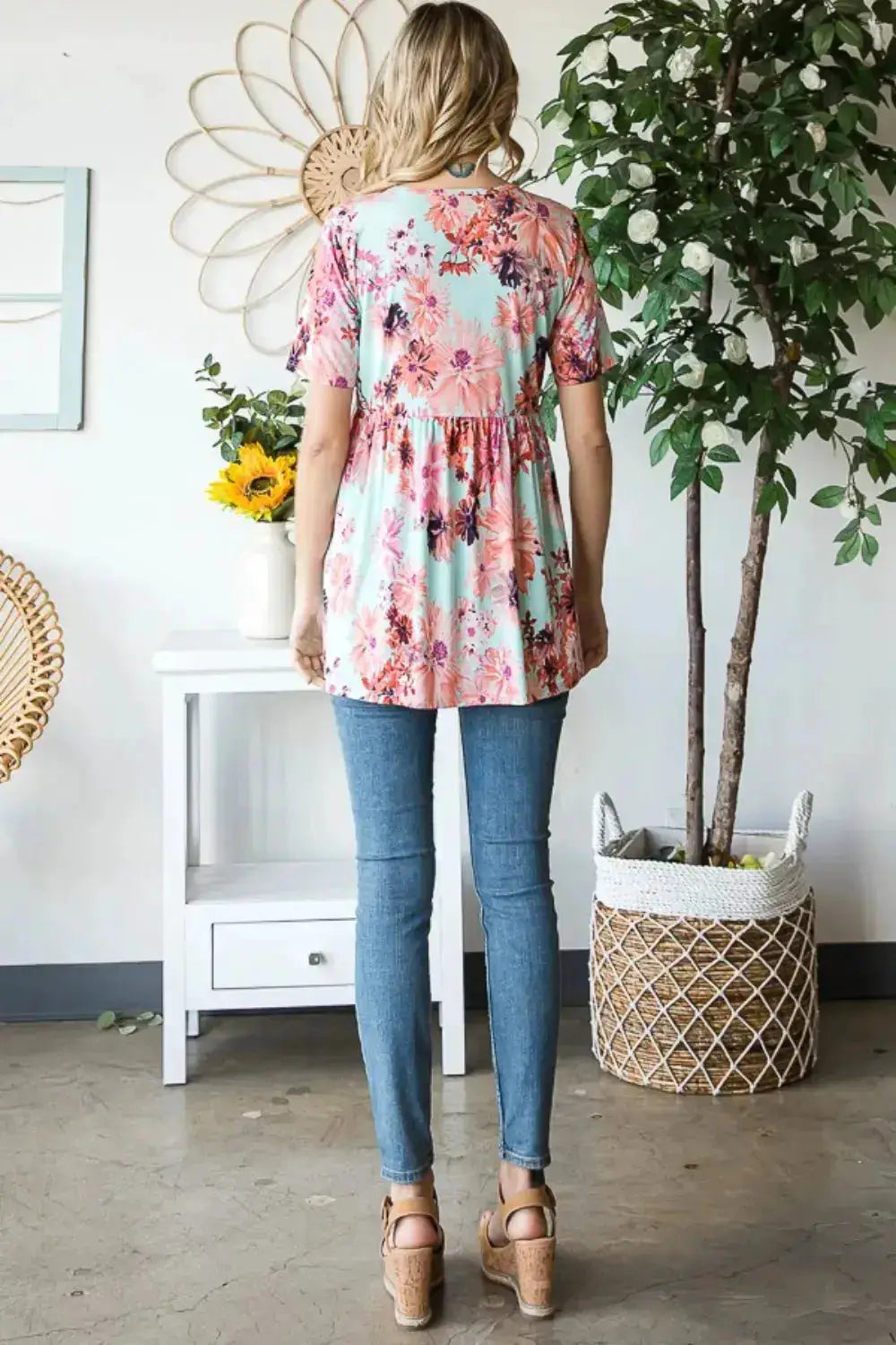 Floral V-Neck Babydoll Blouse by Heimish by Parfymia