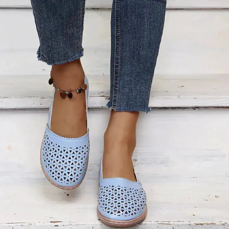 Stylish Cutout Round Toe PU Leather Loafers by Parfymia