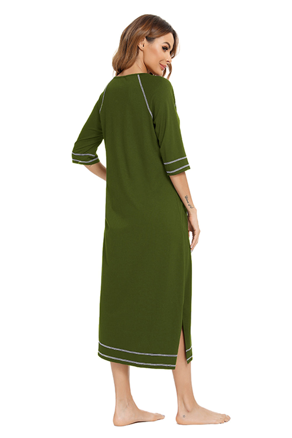 Women's Night Dress with Zip Front & Pockets