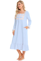 Women's Night Dress – Lace Square Neck Flounce Sleeve