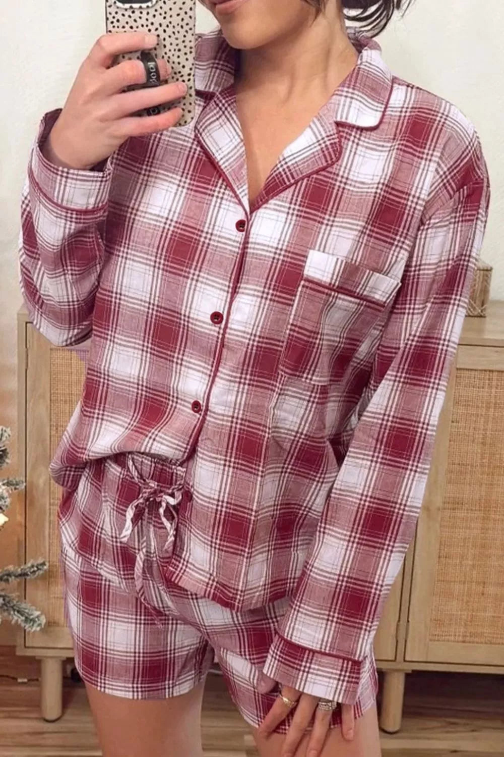 Women's Loungewear Set Plaid Long Sleeve