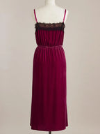 Women's Lounge Dress – Velvet Cami with Lace Trim