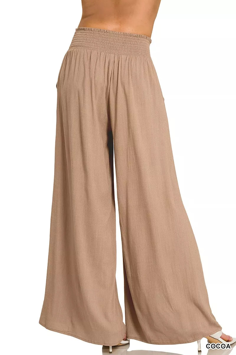 Women's Wide Leg Lounge Pants – Smocked Waistband