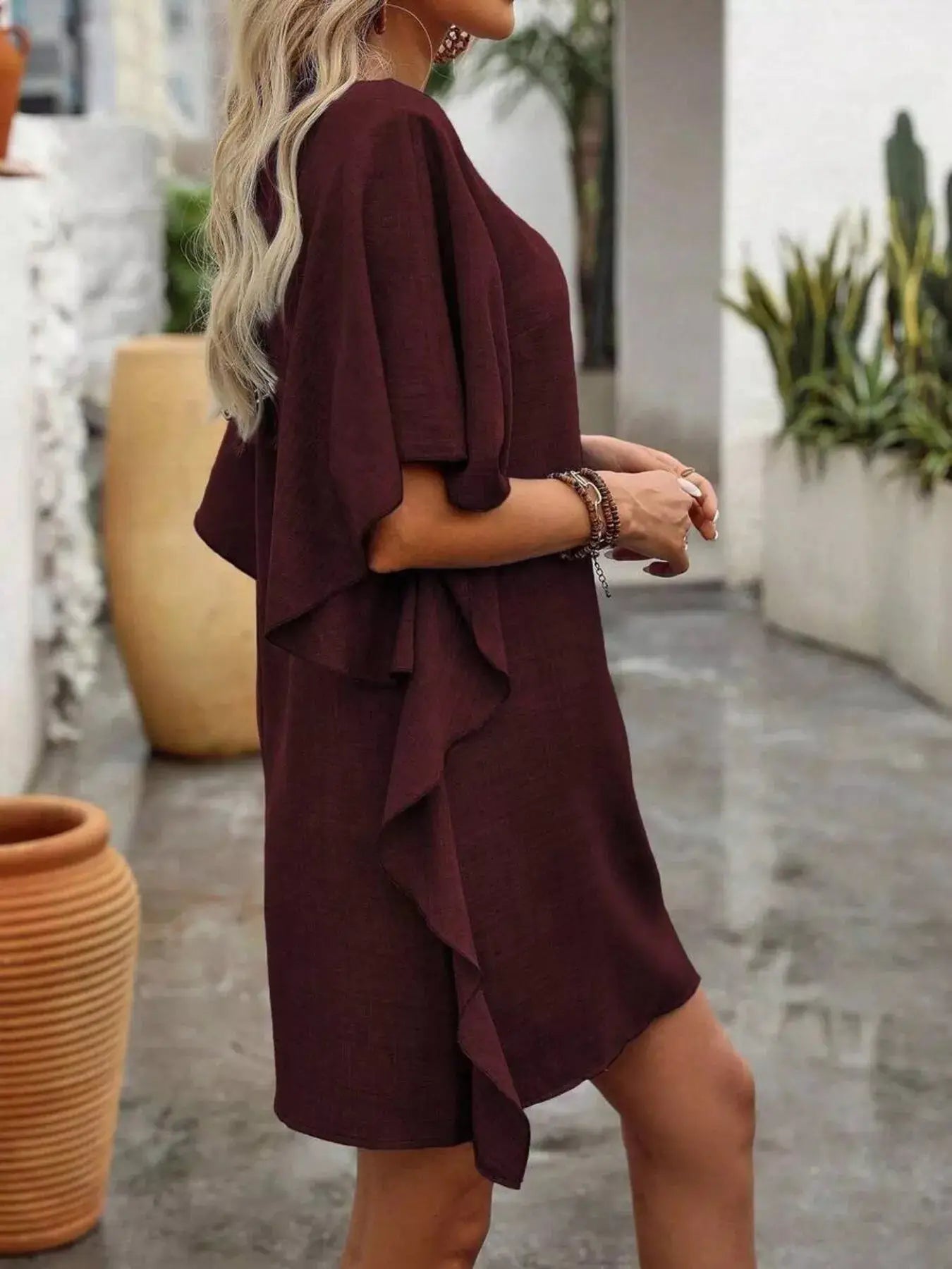 Ruffled Flutter Sleeve V-Neck Mini Dress Trendsi