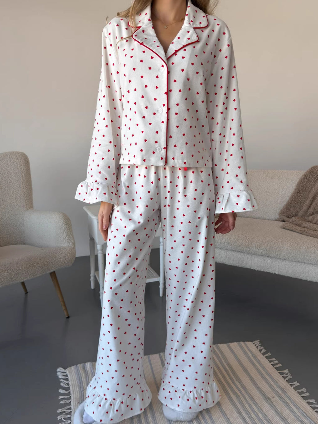 Women's Loungewear Heart Print Cotton Set