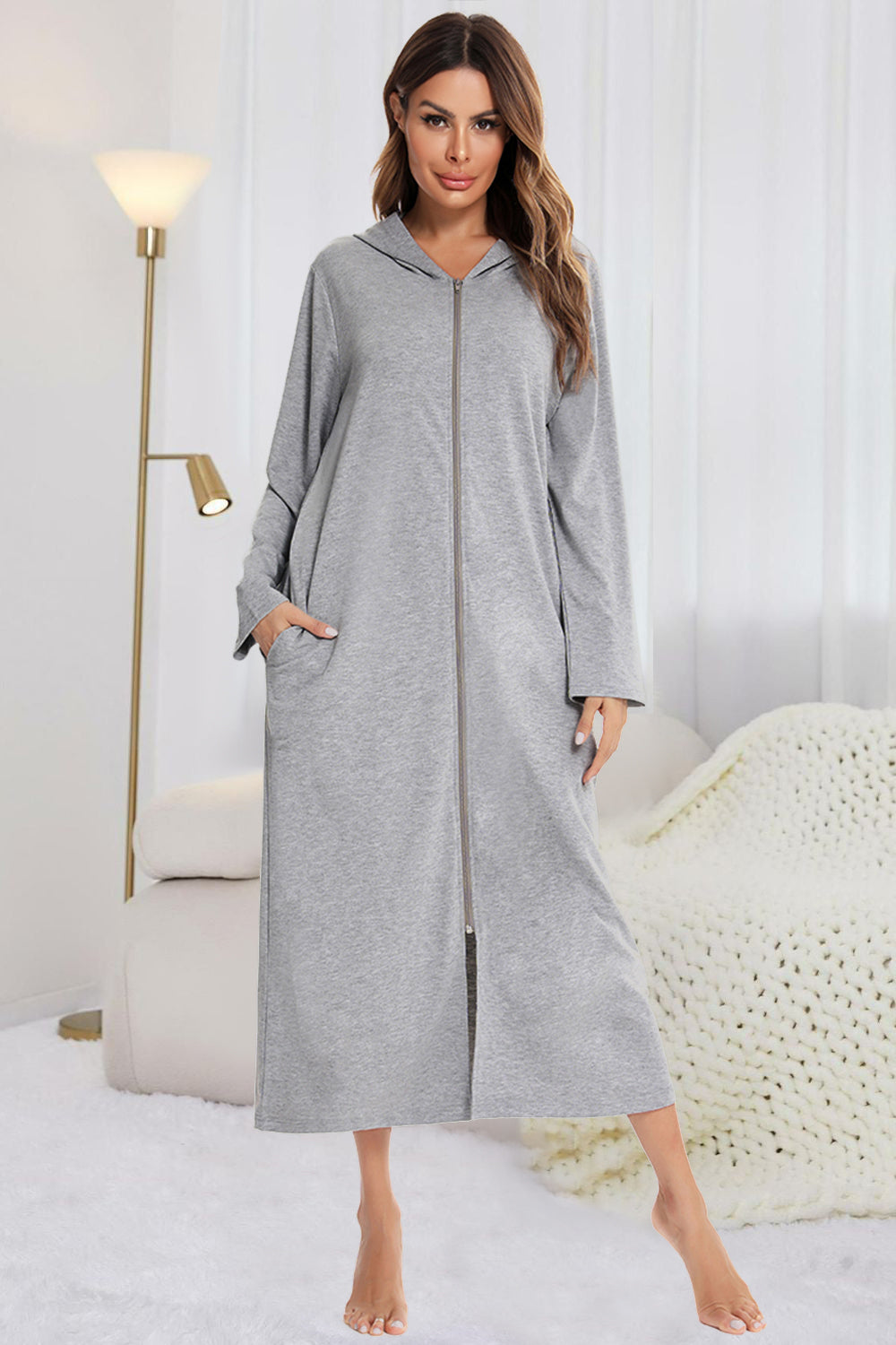 Women's Hooded Night Dress with Pockets