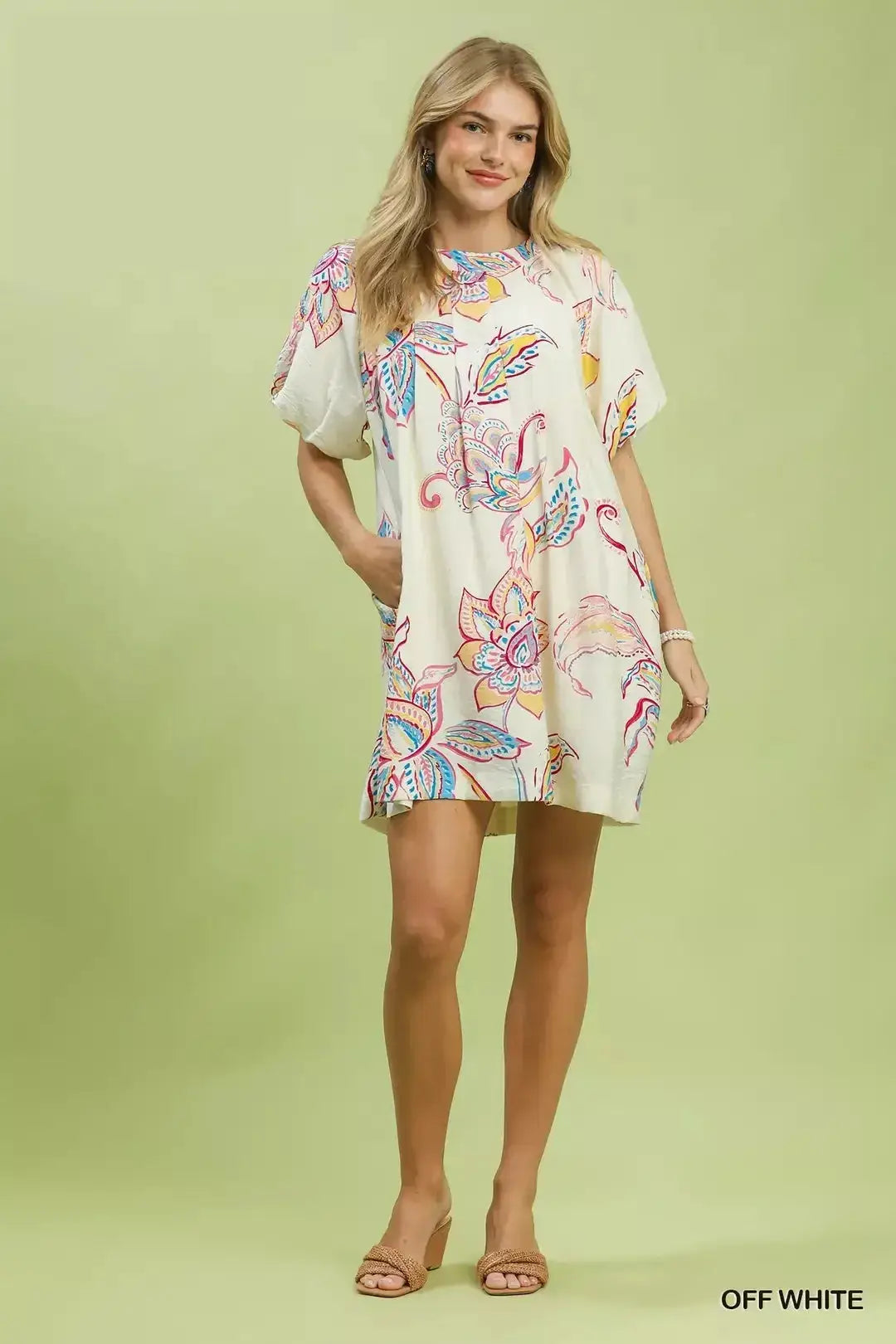 Umgee Boho Floral Print Mini Dress with Pockets Trendsi