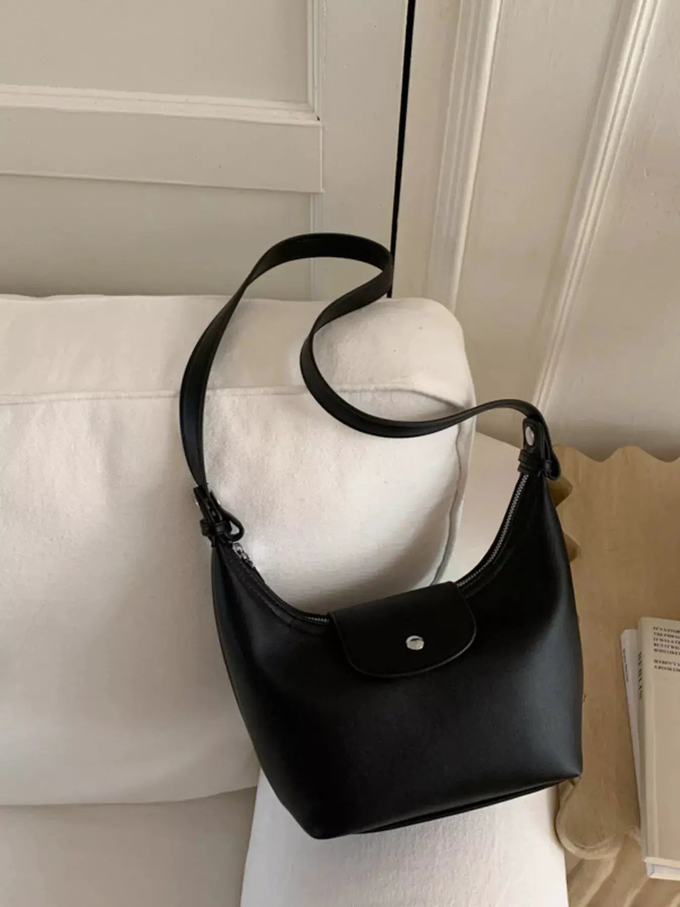 Mini PU Leather Crescent Shoulder Bag with Adjustable Strap — Parfymia