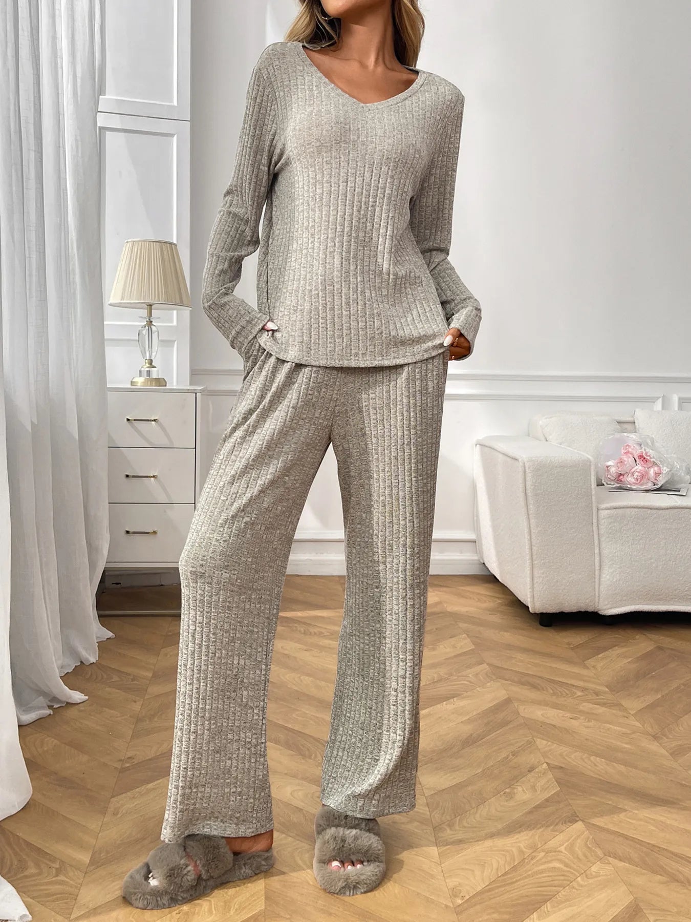 Women's Loungewear Set – Ribbed Long Sleeve