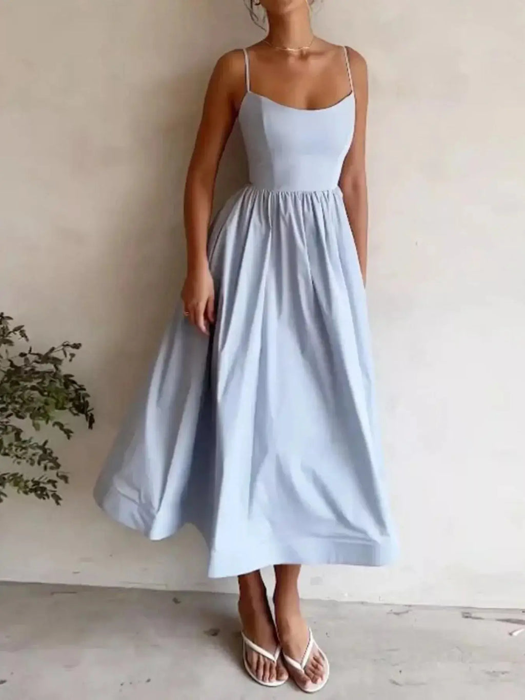 Adjustable Strap Scoop Neck Midi Dress Trendsi