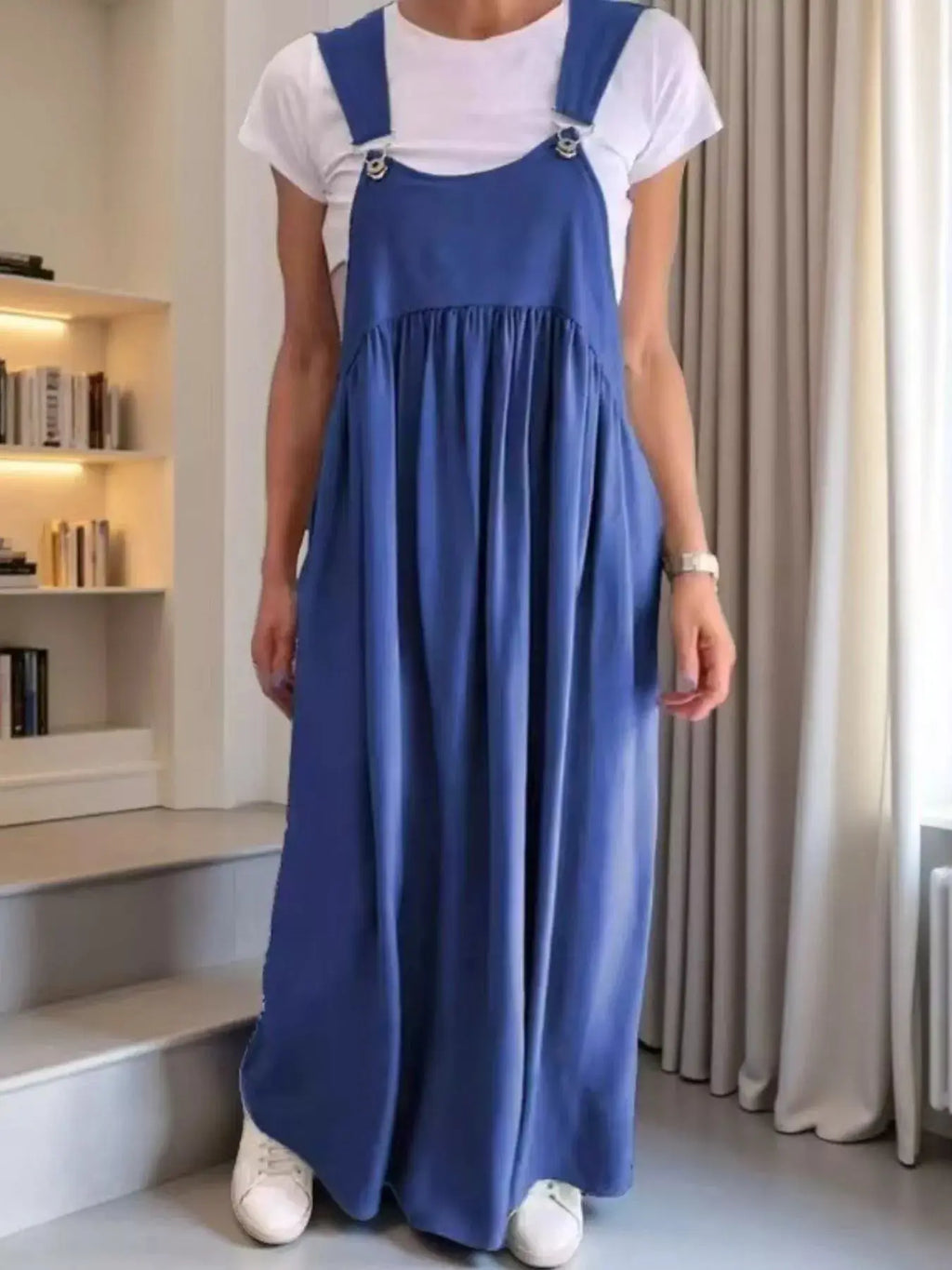 Full Size Ruched Wide Strap Overall Maxi Dress Plus Size Trendsi