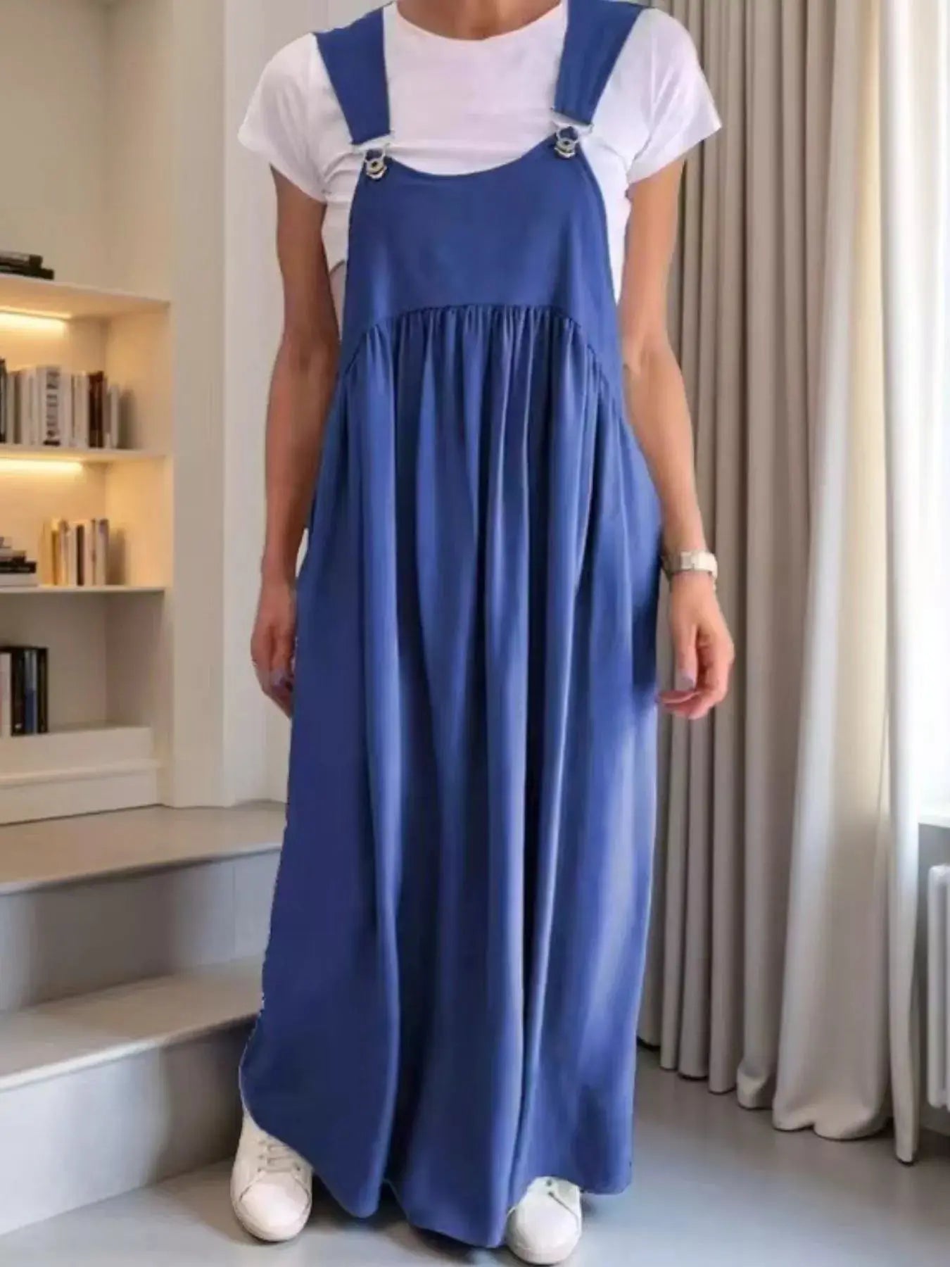 Full Size Ruched Wide Strap Overall Maxi Dress Plus Size Trendsi