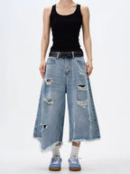 Men's Full Size Distressed Raw Hem Wide Leg Jeans Plus Size