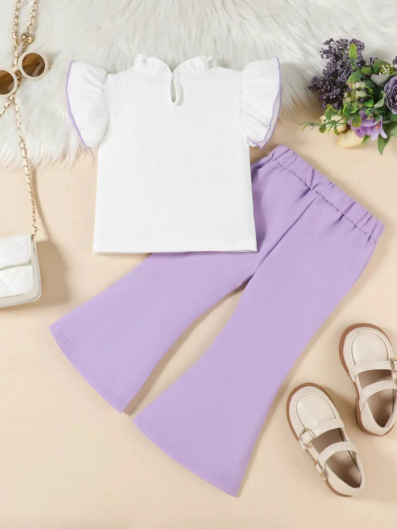 Girls Ruffle Trim Top And Flare Leg Pants Set For Parties — Parfymia