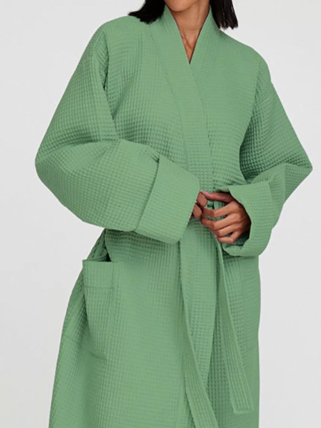 Women's Loungewear Nightgown – Waffle Knit Tie Waist