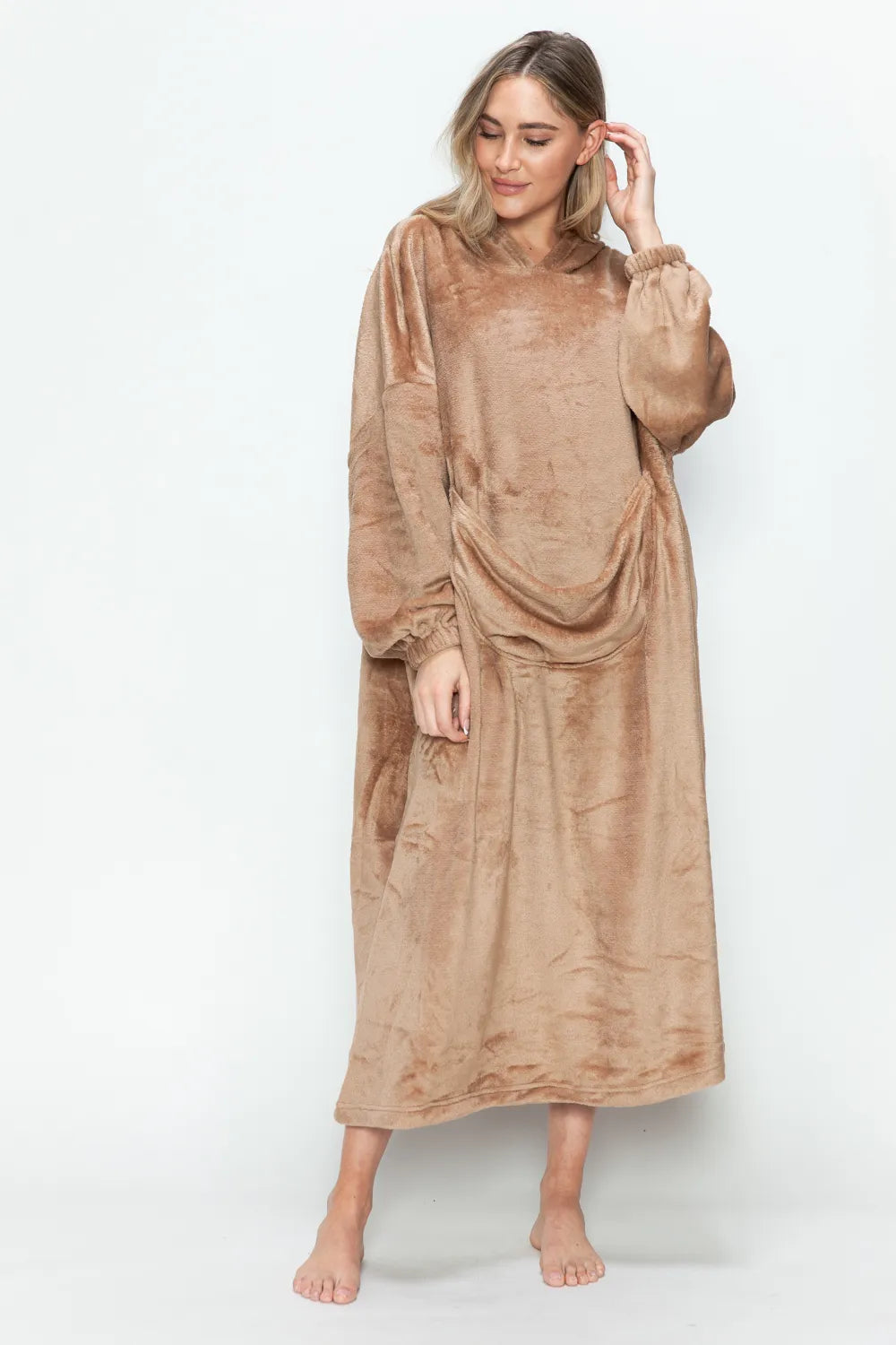 Women's Hooded Midi Lounge Dress with Pockets